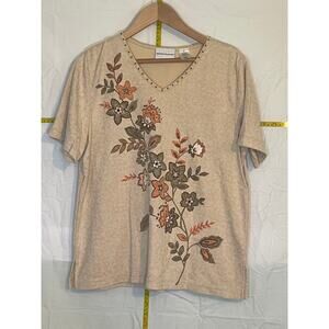Alfred Dunner Womens Short Sleeve Sweater Floral Design with Beads
